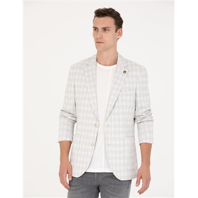 Açık Gri Slim Fit Ekose Ceket