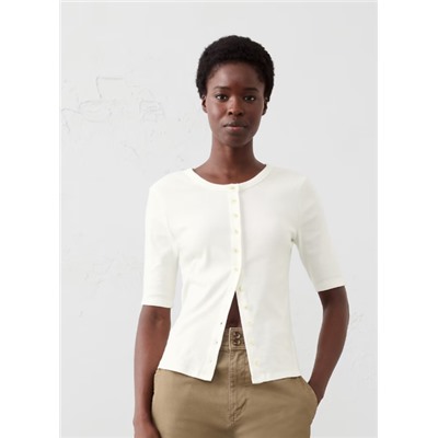 Ribbed Button-Down Top