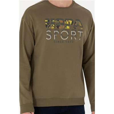 Erkek Haki Bisiklet Yaka Comfort Sweatshirt