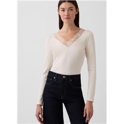 Ribbed Lace-Trim Top