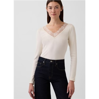 Ribbed Lace-Trim Top