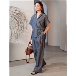 Брюки палаццо в полоску из легкого хлопкового поплина