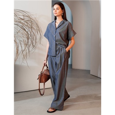 Брюки палаццо в полоску из легкого хлопкового поплина