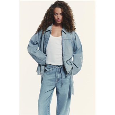 DRAWSTRING FLOWING TRF DENIM TROUSERS