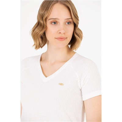 Kadın Ekru V - Yaka Tişört