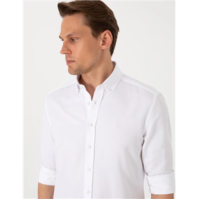 Beyaz Oxford Slim Fit Kolay Ütülenebilir Gömlek