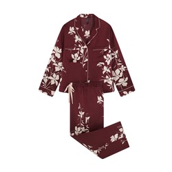 Pijama camisero largo floral granate