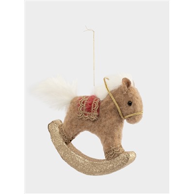 Игрушка елочная, 17 см, пенопласт/полиэстер, бежево-красная, Лошадка-качалка, New year