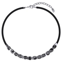 Колье Терра (обсидиан, каучук черный; покрытие родий) 40-45см, Есть комплект