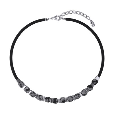 Колье Терра (обсидиан, каучук черный; покрытие родий) 40-45см, Есть комплект