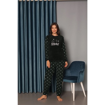 TAMPAP Kadın Kışlık Polar Pijama Takımı Peluş Desenli Takım Tampap 312358 4175282357