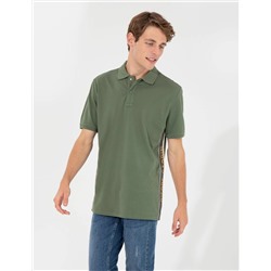 Haki Regular Fit Yandan Çizgili Polo Yaka Tişört