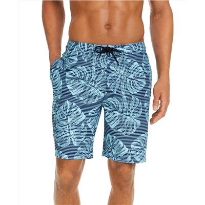 Club Room Men's Stripe Leaf-Print 7" Board Shorts, Created for Macy's