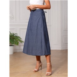Юбка миди на запАх в полоску из легкого хлопкового поплина