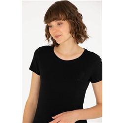 Kadın Siyah Bisiklet Yaka Basic Tişört