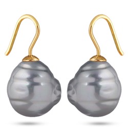 Серьги (Майорка 14мм барочная серо-голубая; покрытие золото), Есть комплект