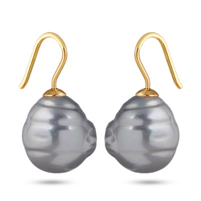 Серьги (Майорка 14мм барочная серо-голубая; покрытие золото), Есть комплект