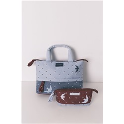 Neceser pequeño granate estampado pájaros