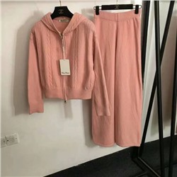 MaxMar* новый вязаный спортивный костюм, толстовка с высоким воротником и длинными рукавами с полумолнией + повседневные брюки, белый, розовый, черный, темно-коричневый, серый, абрикосовый, [один размер подходит всем, ширина плеч 60, обхват груди 120, длина рукава 55, длина одежды 58; талия 66, резинка, длина 101]