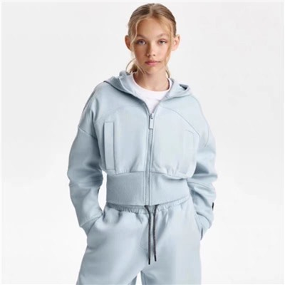Детская укороченная кофта на замке с капюшоном  ГУЛИВЕ*Р  Экспорт в Россию  В красивом голубом цвете Материал: хлопок 56%, полиэстер 40%, эластичной волокно 4%