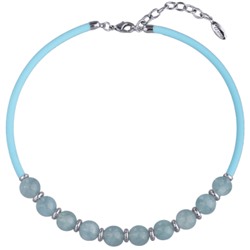 Колье Терра (аквамарин 12мм, каучук голубой; покрытие родий) 43-48см, Есть комплект