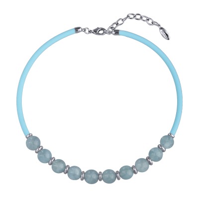 Колье Терра (аквамарин 12мм, каучук голубой; покрытие родий) 43-48см, Есть комплект
