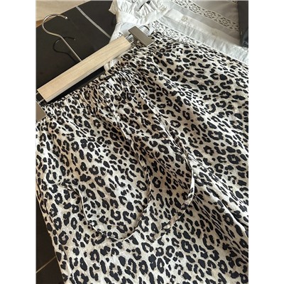 Женские хлопковые брюки с леопардовым принтом