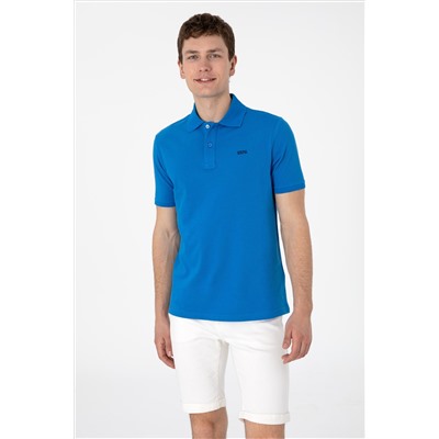 Erkek Regular Fit Polo Yaka Kobalt Mavi Basic Tişört