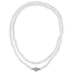 Колье (жемчуг белый 8-9мм, фианит; покрытие родий) 140см, Есть комплект
