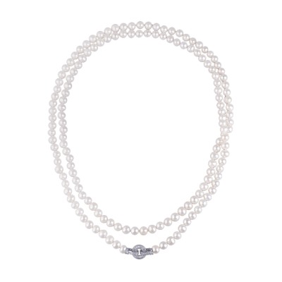 Колье (жемчуг белый 8-9мм, фианит; покрытие родий) 140см, Есть комплект