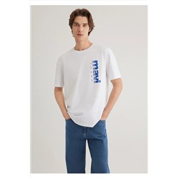 Mavi Jeans Baskılı Beyaz Tişört Loose Fit / Bol Rahat Kesim 0611745-620