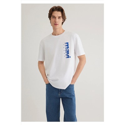 Mavi Jeans Baskılı Beyaz Tişört Loose Fit / Bol Rahat Kesim 0611745-620