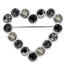 Брошь Сердце (кристаллы SW микс; покрытие родий), Есть комплект