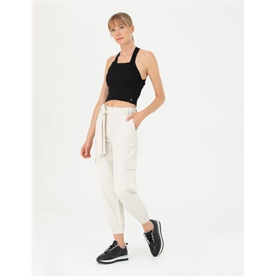 Krem Keten Karışımlı Jogger Fit Kanvas Pantolon