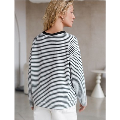 Лонгслив в полоску с принтом из премиального хлопка с эластаном