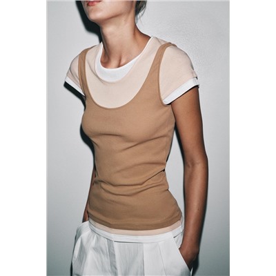 CONTRAST LAYERED T-SHIRT