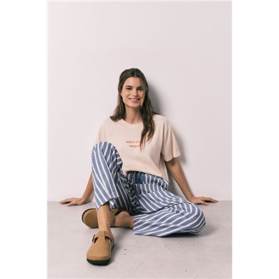 Pantalón largo viscosa estampado rayas
