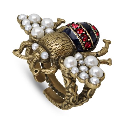 Кольцо (Майорка белая, кристаллы красные; покрытие античное золото), Есть комплект