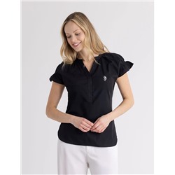 SPLIT NECK FLUTTER SLEEVE POPOVER TOP