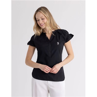 SPLIT NECK FLUTTER SLEEVE POPOVER TOP