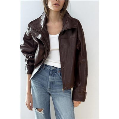 LEATHER EFFECT JACKET WITH PLEATS
