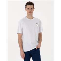 Beyaz Comfort Fit Bisiklet Yaka Tişört