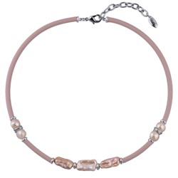 Колье Гевея (жемчуг розовый, каучук розовый; покрытие родий) 42-47см, Есть комплект
