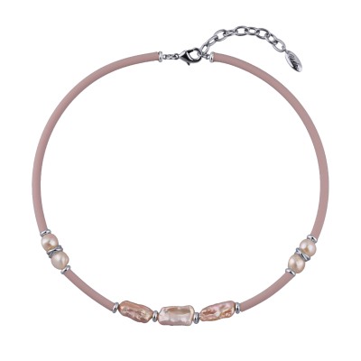 Колье Гевея (жемчуг розовый, каучук розовый; покрытие родий) 42-47см, Есть комплект