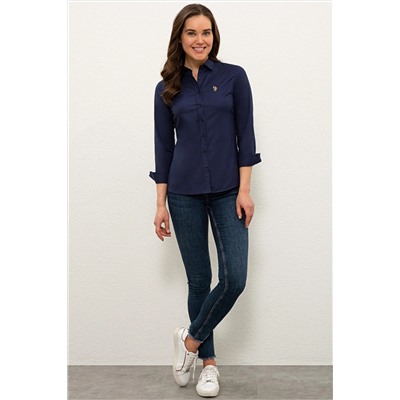 Kadın Lacivert Uzun Kollu Basic Gömlek