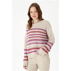 Kadın Krem Bisiklet Yaka Kazak