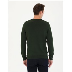 Koyu Yeşil Slim Fit Bisiklet Yaka Basic Triko Kazak