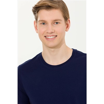 Erkek Lacivert Basic Bisiklet Yaka Tişört