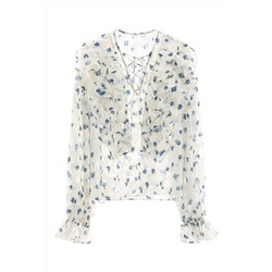 Blusa de flores Crudo y azul