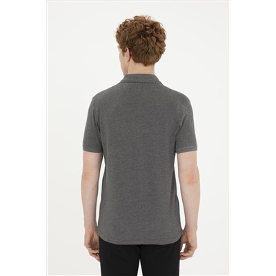 Erkek Slim Fit Polo Yaka Antrasit Melanj Basic Tişört